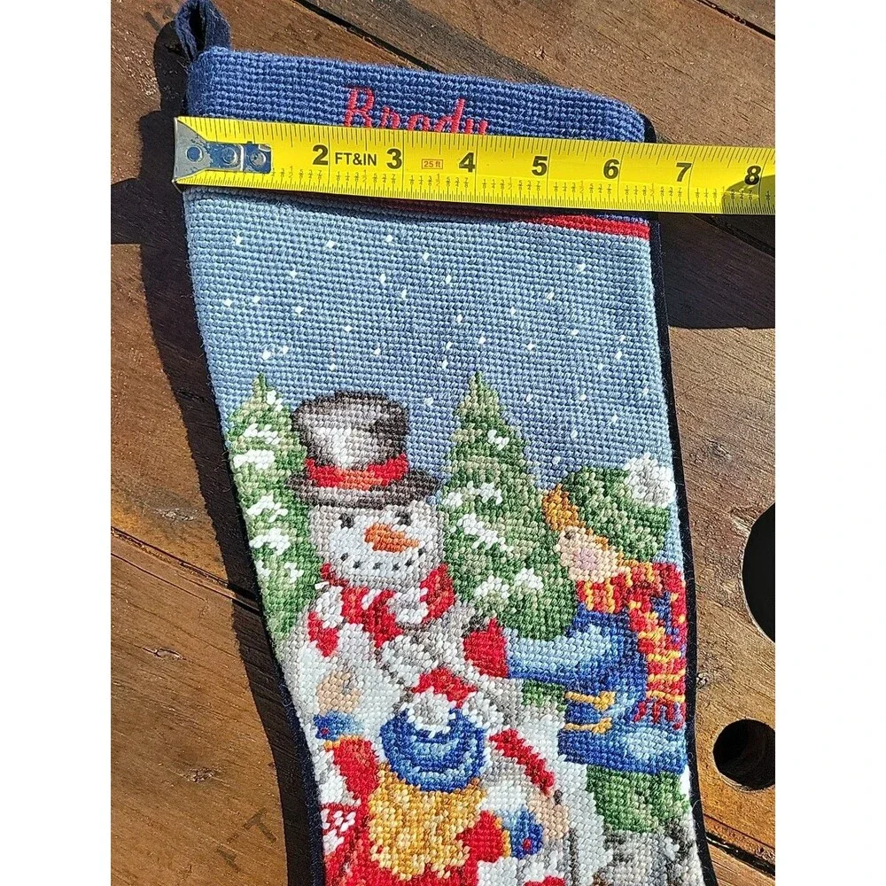 Lands' End Needlepoint Christmas Stocking BRODY Snowman Wool Discontinued C1